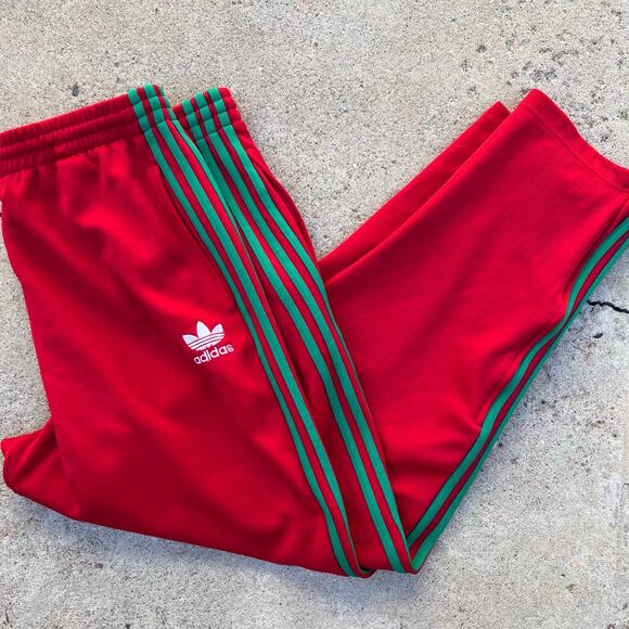 Adidas Red Relaxed Fit Three Stripe Green Track Athletic Pants Unisex Size XXL - Picture 1 of 14